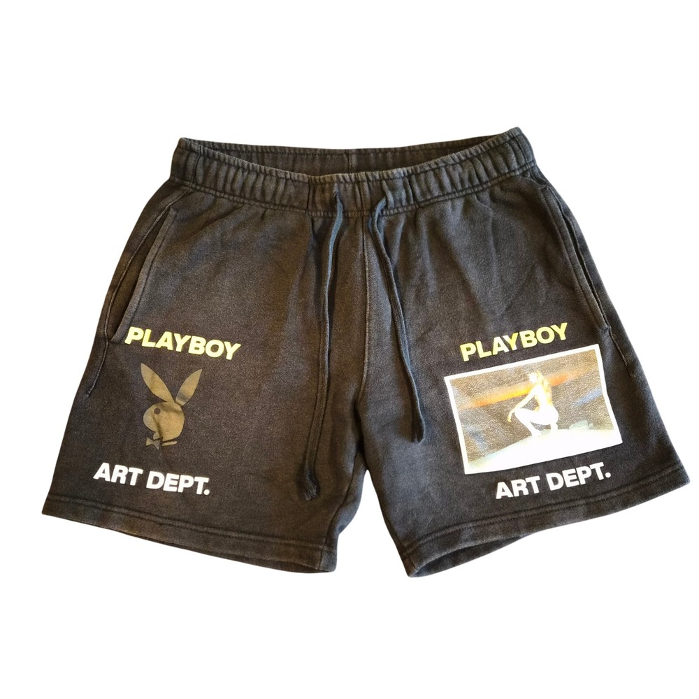 Playboy by PacSun Art Dept Black Fleece Sweat Shorts Mens Small Bunny Graphic
